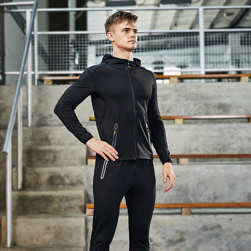 New Men's Fitness Apparel Quick-Drying Long-Sleeved Pants Tight-Fitting Elastic Sports Suit Two-piece Set