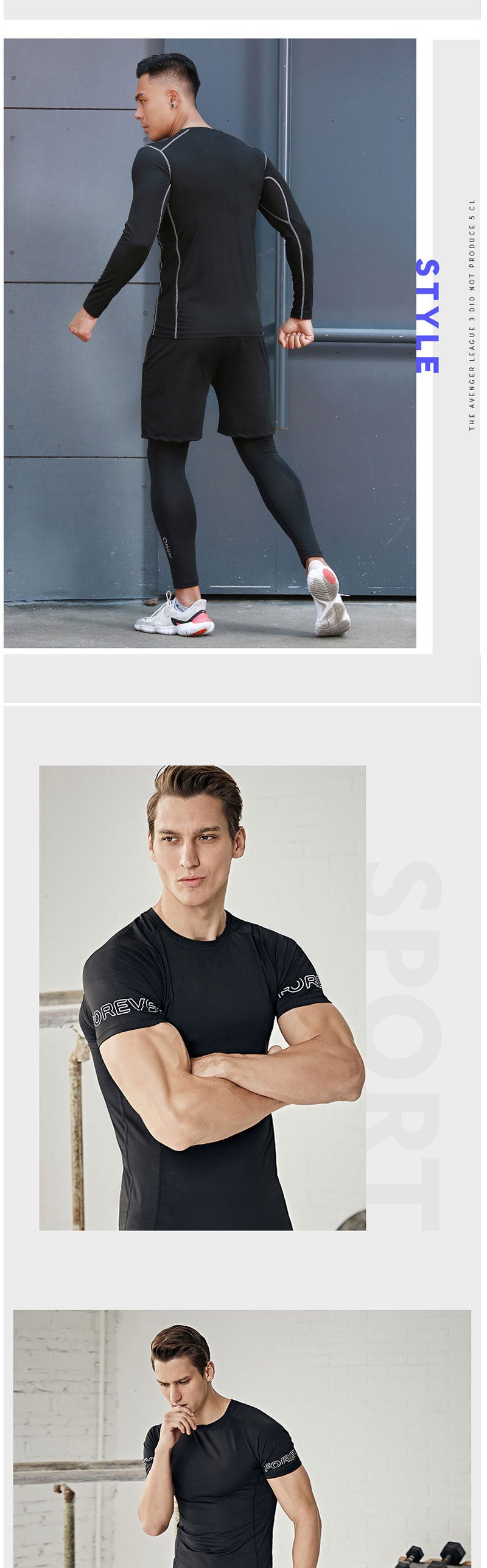 New Men's Fitness Apparel Quick-Drying Long-Sleeved Pants Tight-Fitting Elastic Sports Suit Five-piece set