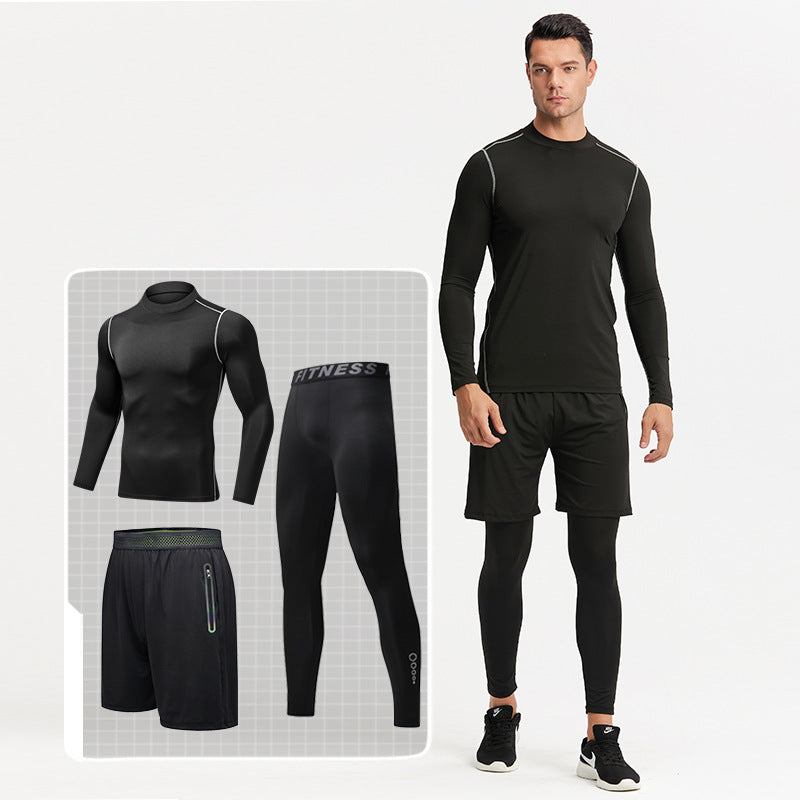 New Men's Fitness Apparel Quick-Drying Long-Sleeved Pants Tight-Fitting Elastic Sports Suit Three-Piece Set