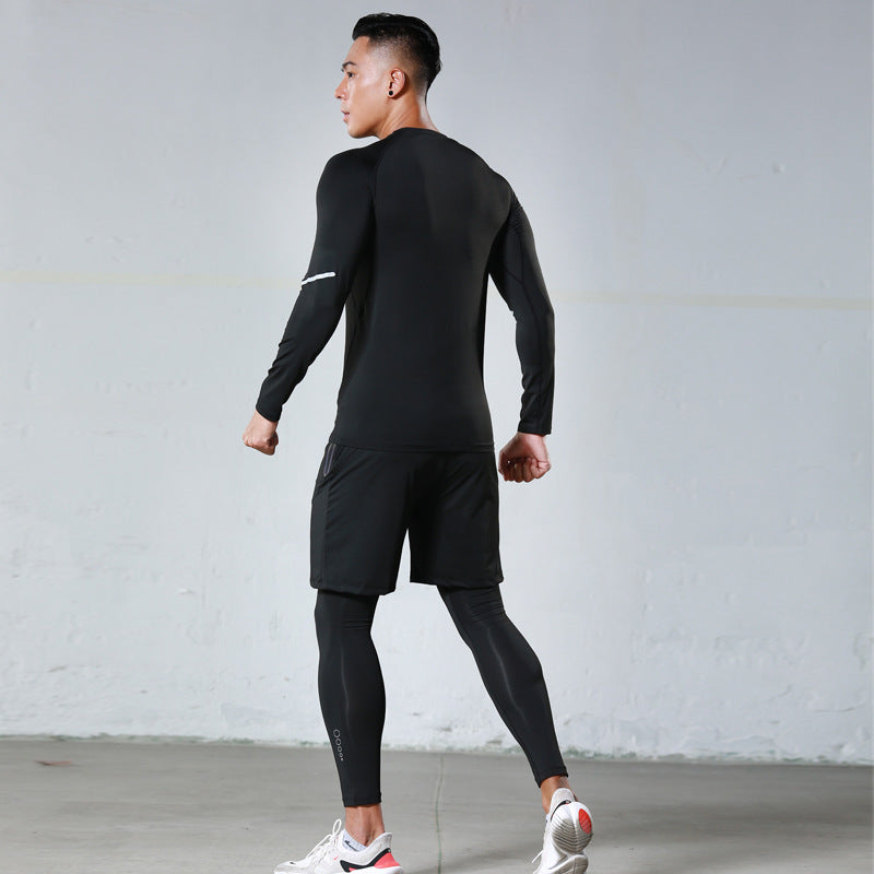 New Men's Fitness Apparel Quick-Drying Long-Sleeved Pants Tight-Fitting Elastic Sports Suit Three-Piece Set