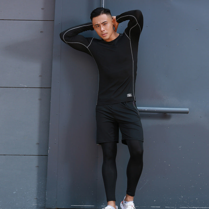 New Men's Fitness Apparel Quick-Drying Long-Sleeved Pants Tight-Fitting Elastic Sports Suit Three-Piece Set