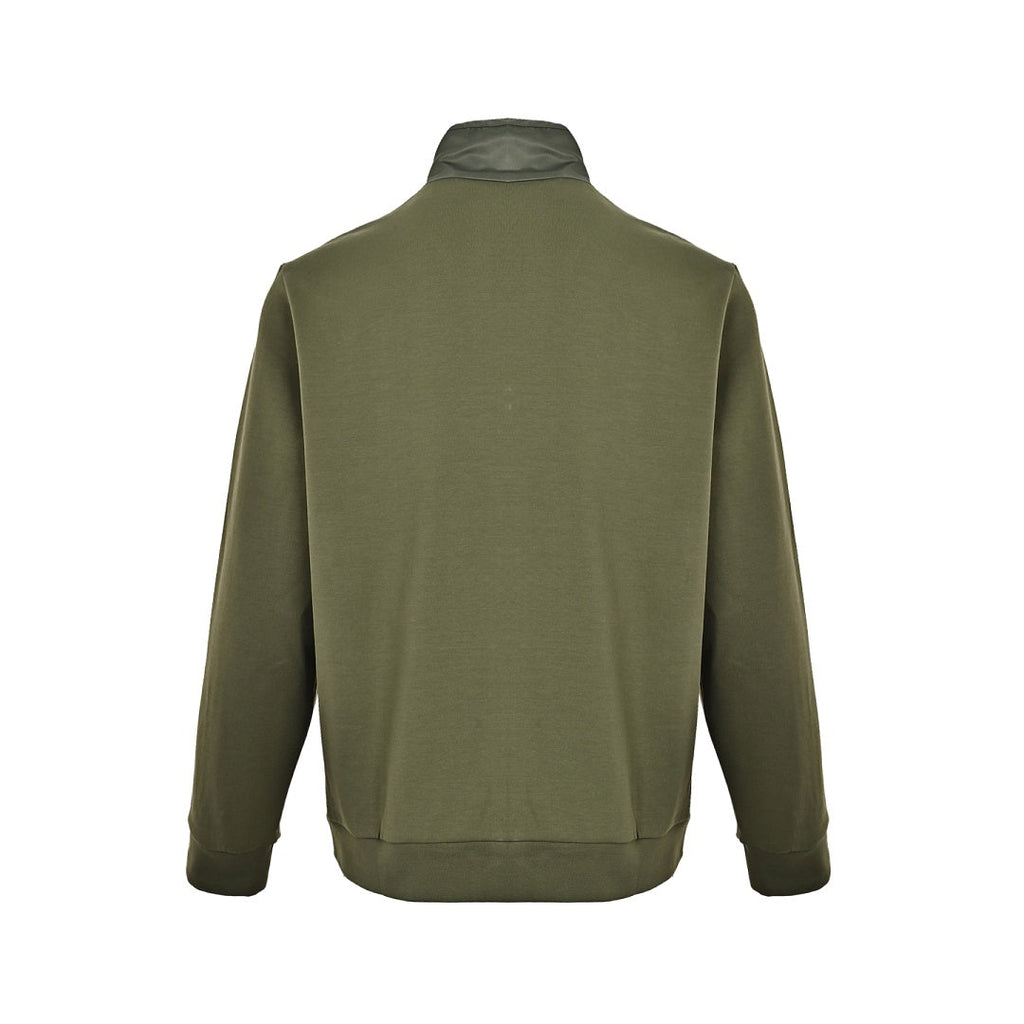 Prada Contrast-Yoke Quarter-Zip Pullover — Olive