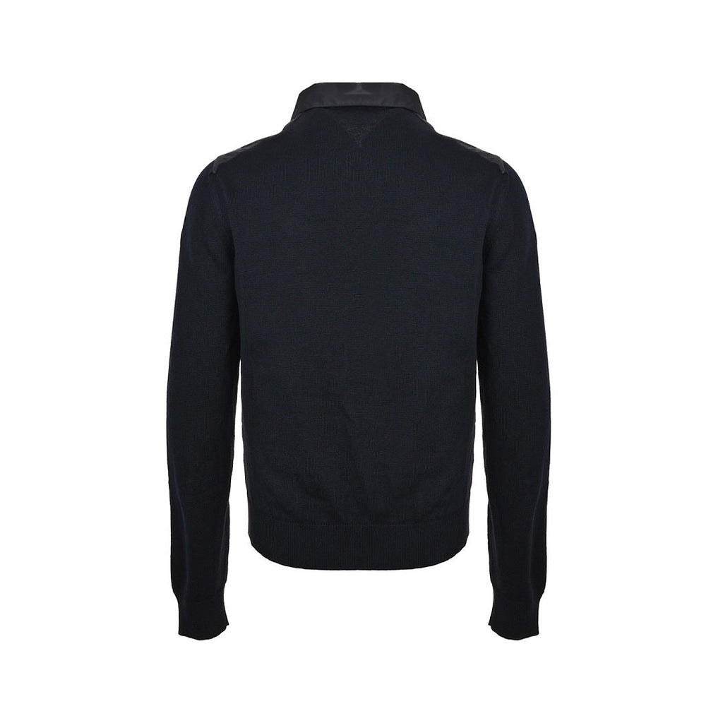 Prada Mixed-Material Triangle Logo Zip Jacket — Black