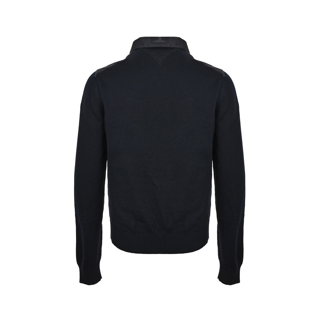 Prada Mixed-Material Triangle Logo Zip Jacket — Black