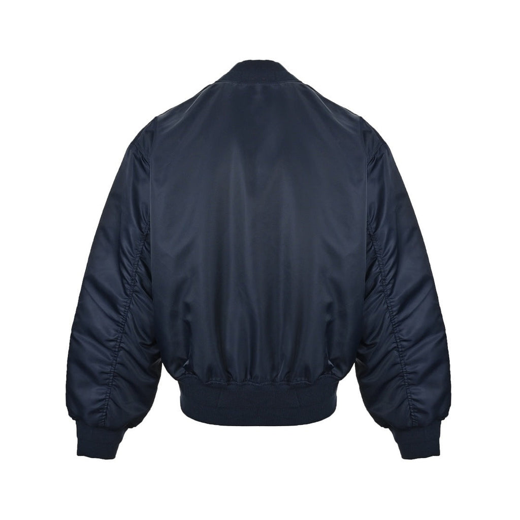Prada Logo Bomber Jacket with Contrast Lining — Navy
