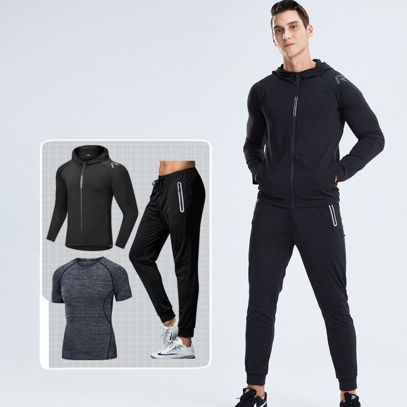 New Men's Fitness Apparel Quick-Drying Long-Sleeved Pants Tight-Fitting Elastic Sports Suit Three-Piece Set