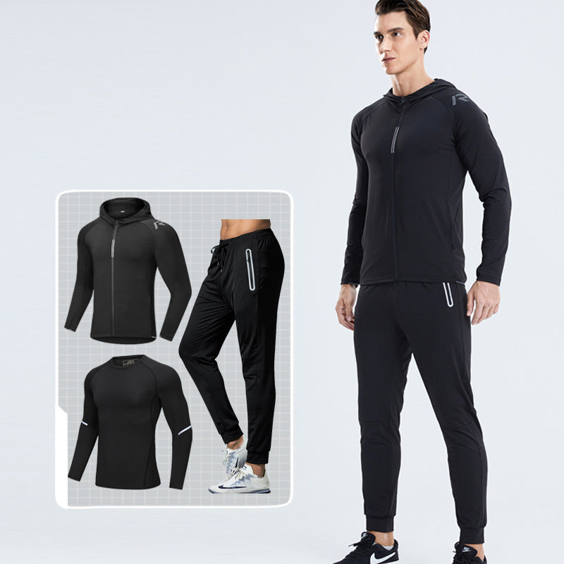 New Men's Fitness Apparel Quick-Drying Long-Sleeved Pants Tight-Fitting Elastic Sports Suit Three-Piece Set