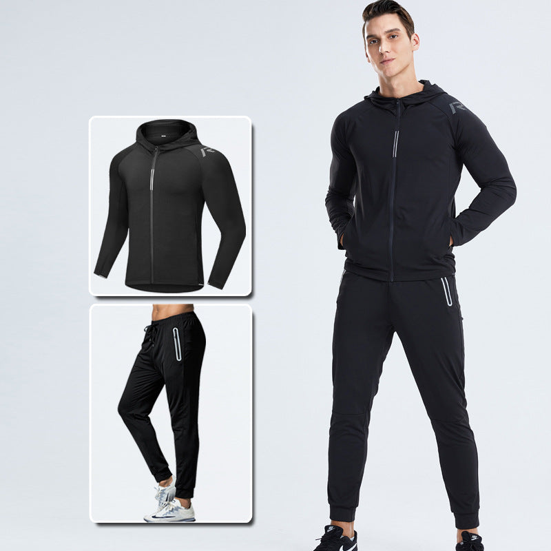 New Men's Fitness Apparel Quick-Drying Long-Sleeved Pants Tight-Fitting Elastic Sports Suit Two-piece Set