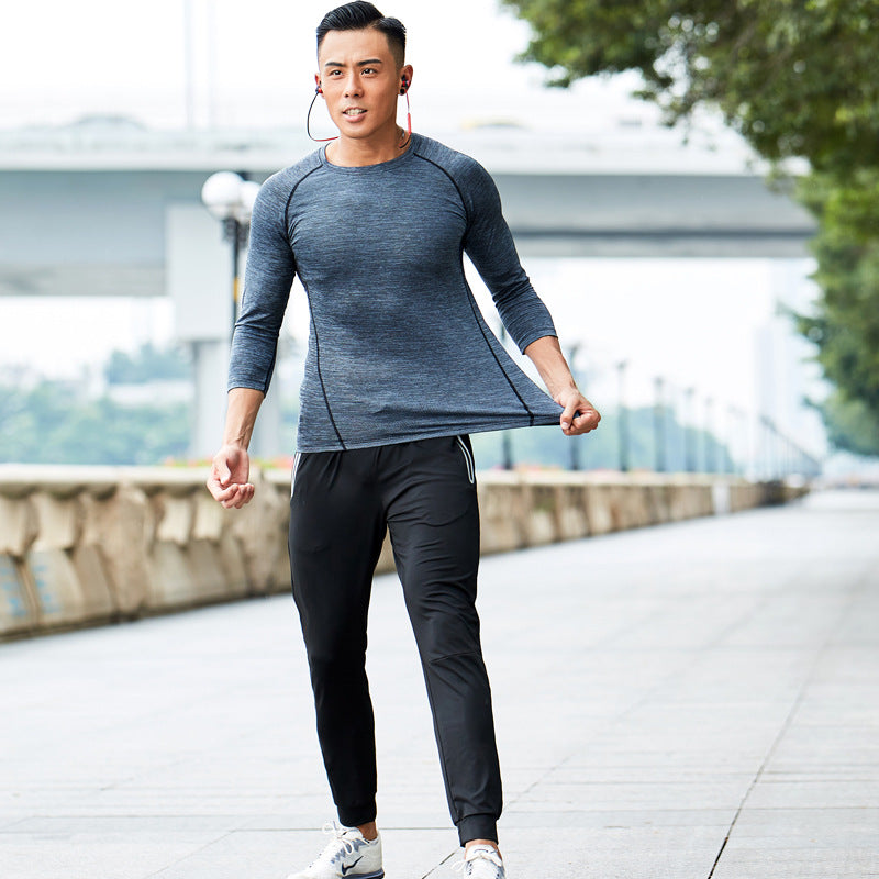 New Men's Fitness Apparel Quick-Drying Long-Sleeved Pants Tight-Fitting Elastic Sports Suit Two-piece Set