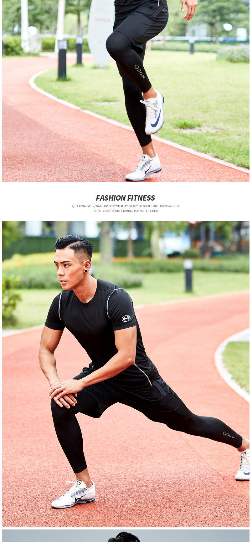 New Men's Fitness Apparel Quick-Drying Long-Sleeved Pants Tight-Fitting Elastic Sports Suit Four-piece set