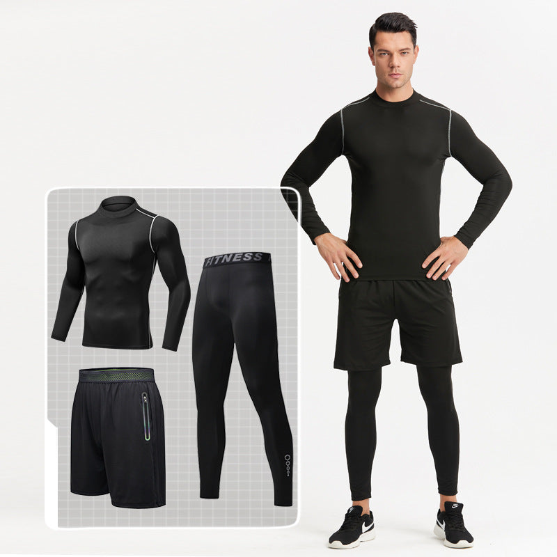 New Men's Fitness Apparel Quick-Drying Long-Sleeved Pants Tight-Fitting Elastic Sports Suit Three-Piece Set