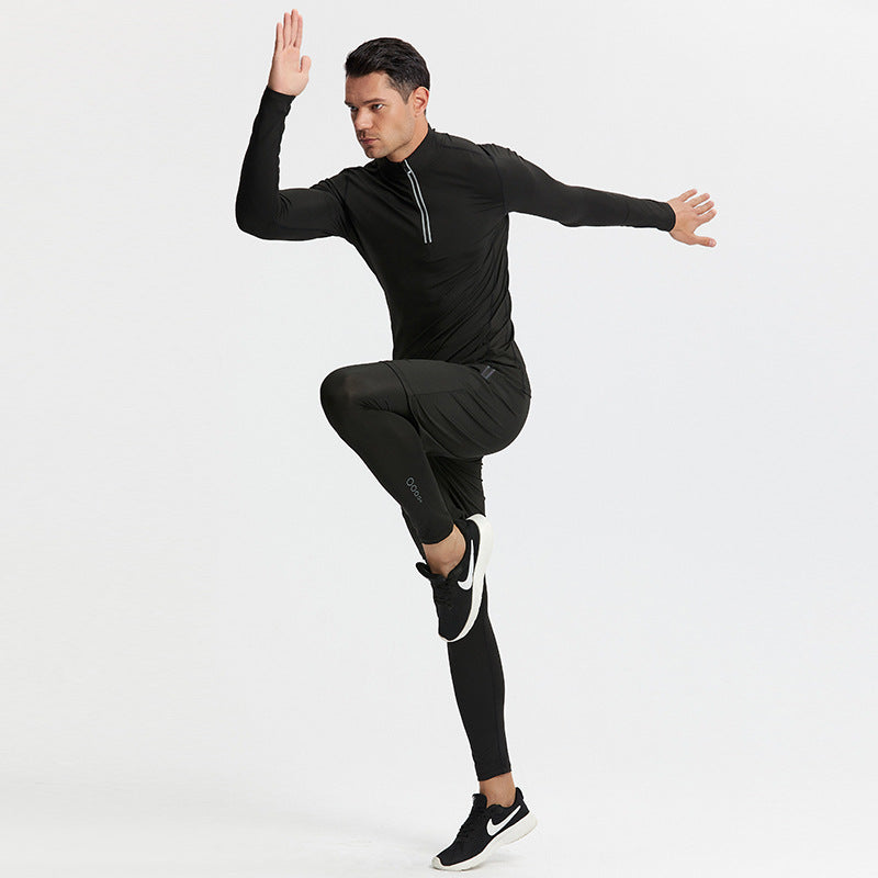 New Men's Fitness Apparel Quick-Drying Long-Sleeved Pants Tight-Fitting Elastic Sports Suit Three-Piece Set
