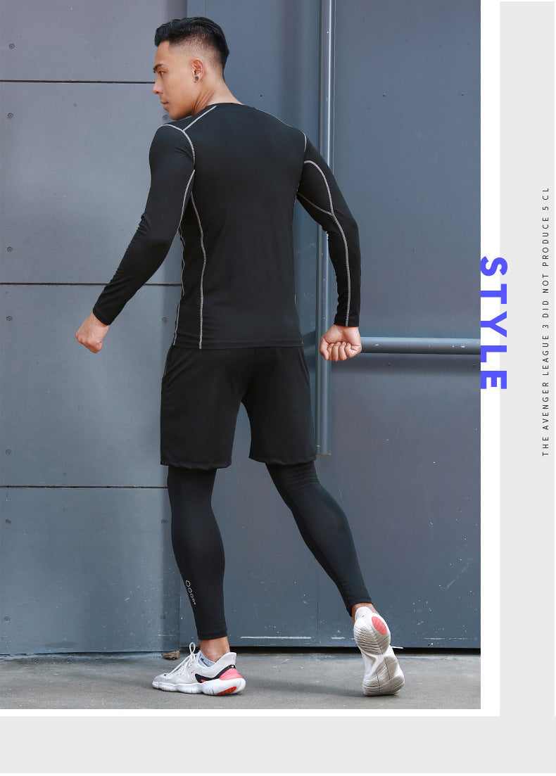 New Men's Fitness Apparel Quick-Drying Long-Sleeved Pants Tight-Fitting Elastic Sports Suit Five-piece set