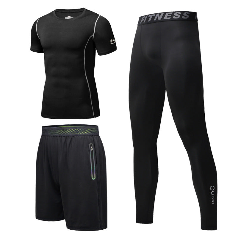 New Men's Fitness Apparel Quick-Drying Long-Sleeved Pants Tight-Fitting Elastic Sports Suit Three-Piece Set
