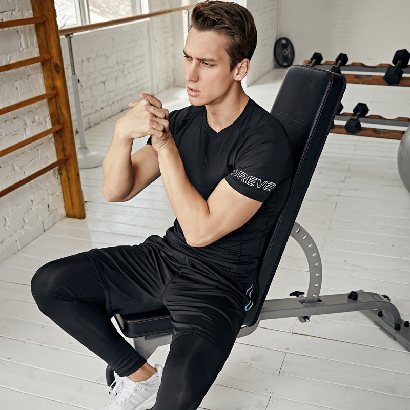 New Men's Fitness Apparel Quick-Drying Long-Sleeved Pants Tight-Fitting Elastic Sports Suit Three-Piece Set