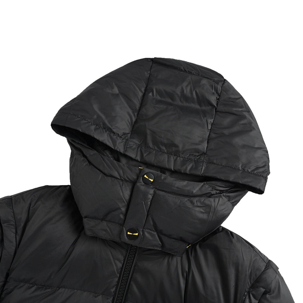 Fendi Hooded Down Jacket — Black, Yellow Logo Badge