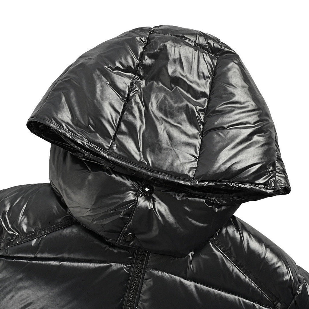 Moncler Glossy Hooded Down Jacket — Single Zip Front