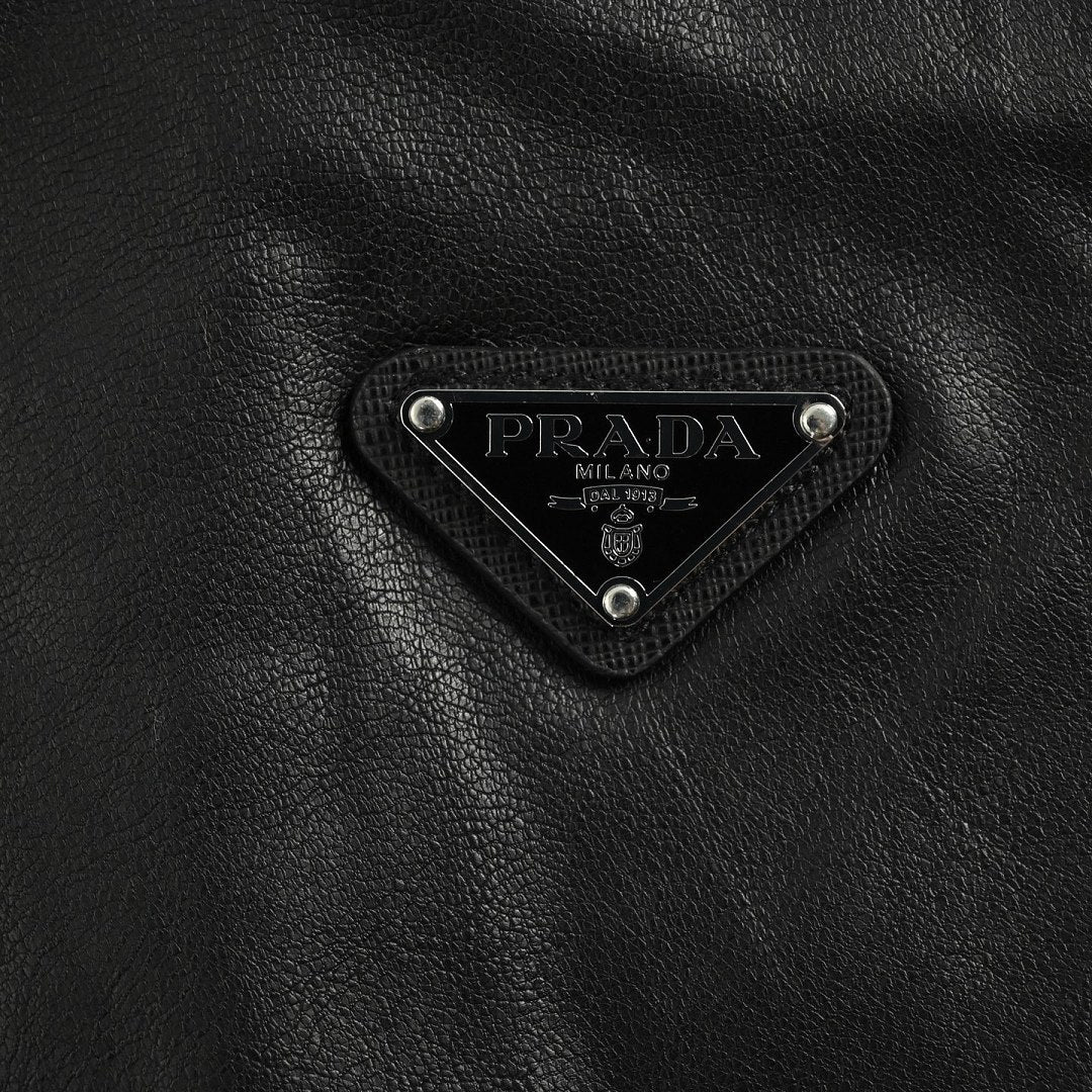 Prada Glossy Snap-Front Shirt Jacket — Black