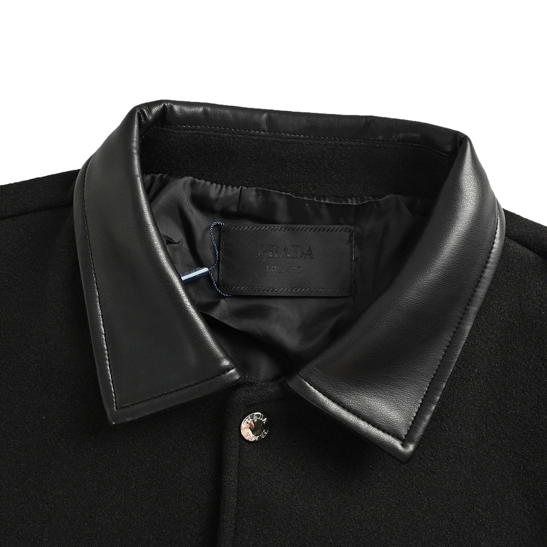 Prada Contrast-Panel Snap Jacket — Black