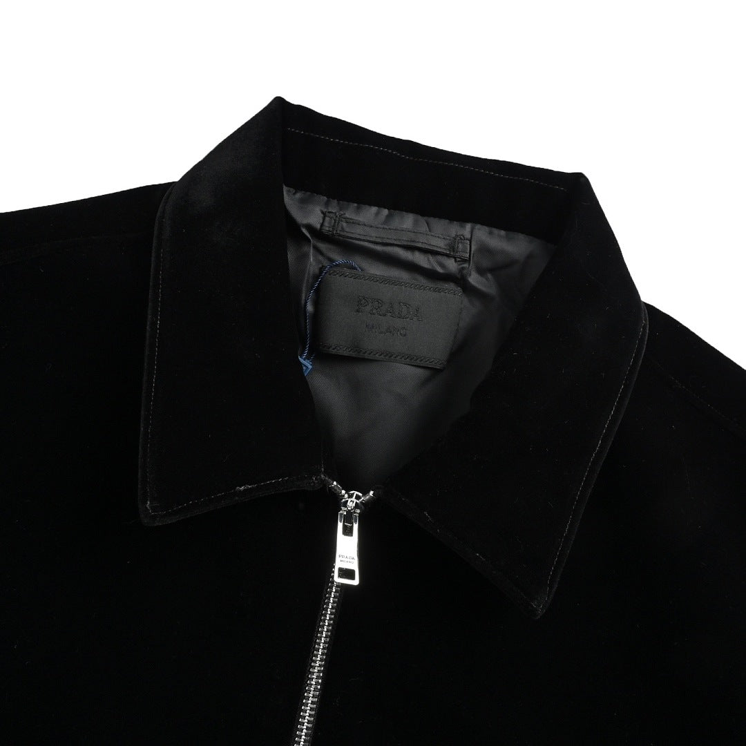 Prada Triangle Logo Stand-Collar Zip Jacket — Black
