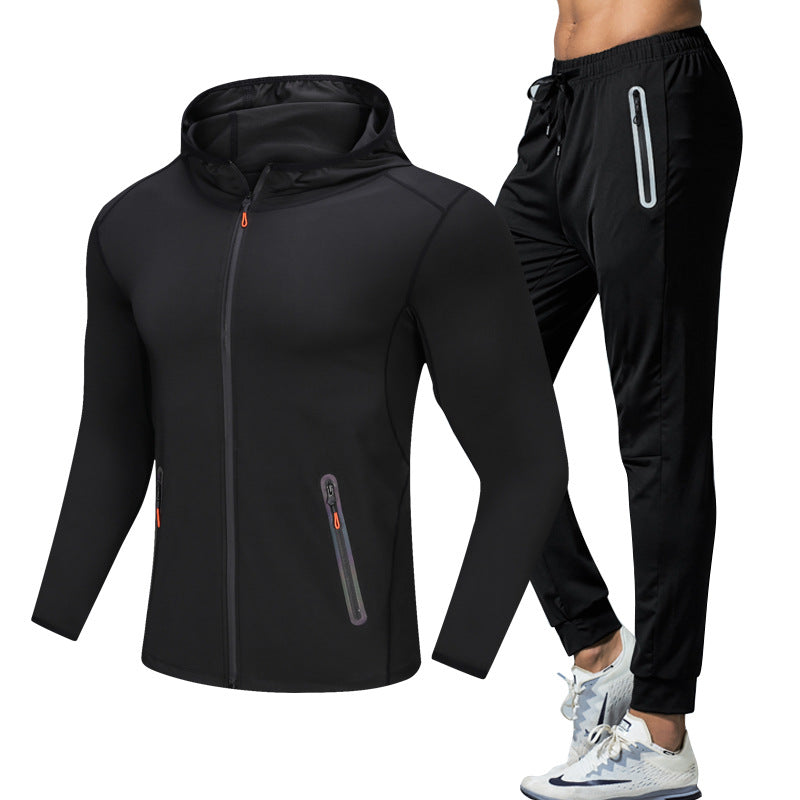 New Men's Fitness Apparel Quick-Drying Long-Sleeved Pants Tight-Fitting Elastic Sports Suit Two-piece Set