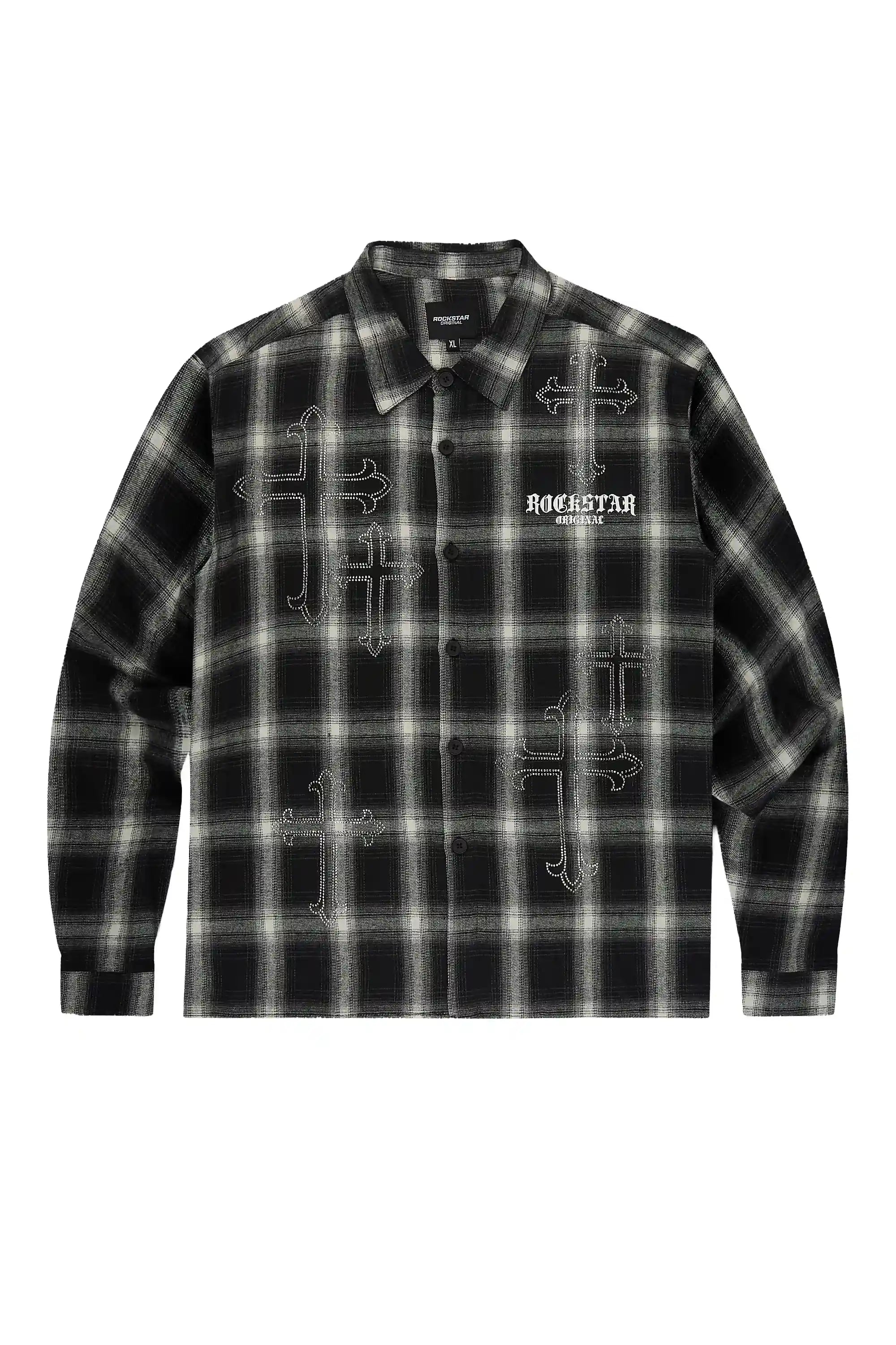 Poldi Black Rhinestone Flannel Long Sleeve Shirt - image 1