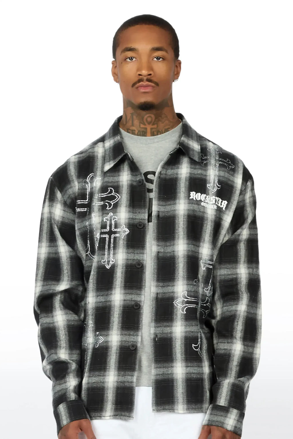 Poldi Black Rhinestone Flannel Long Sleeve Shirt - image 2