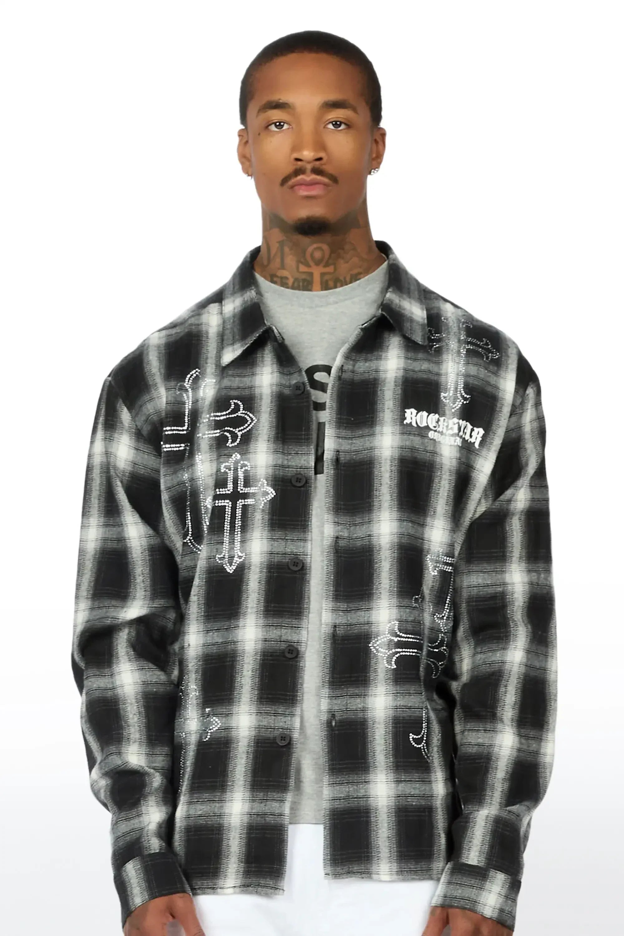 Poldi Black Rhinestone Flannel Long Sleeve Shirt - image 2