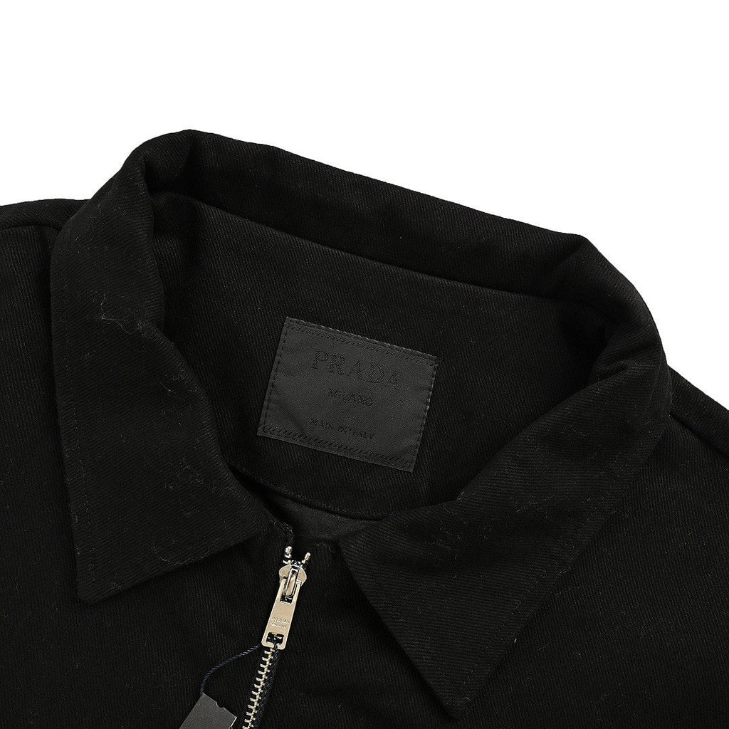 Prada Denim-Panel Zip Jacket — Black / Washed Grey