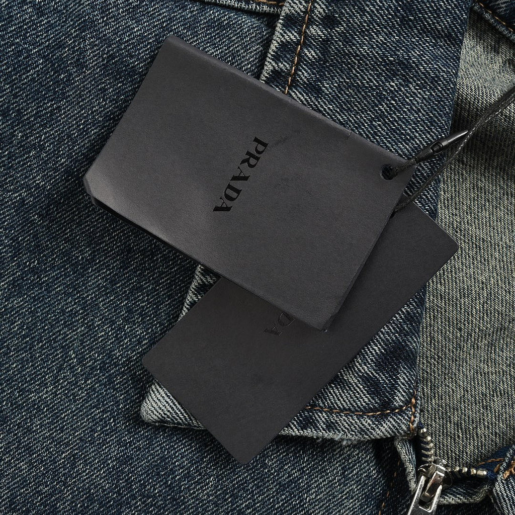 Prada Vintage-Wash Denim Zip Jacket — Charcoal Black