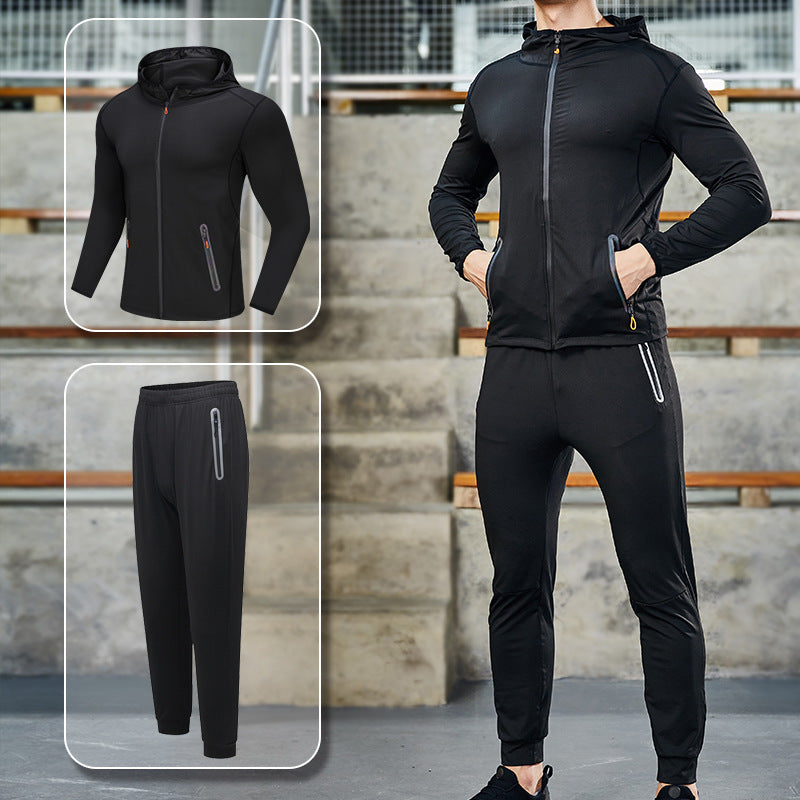 New Men's Fitness Apparel Quick-Drying Long-Sleeved Pants Tight-Fitting Elastic Sports Suit Two-piece Set