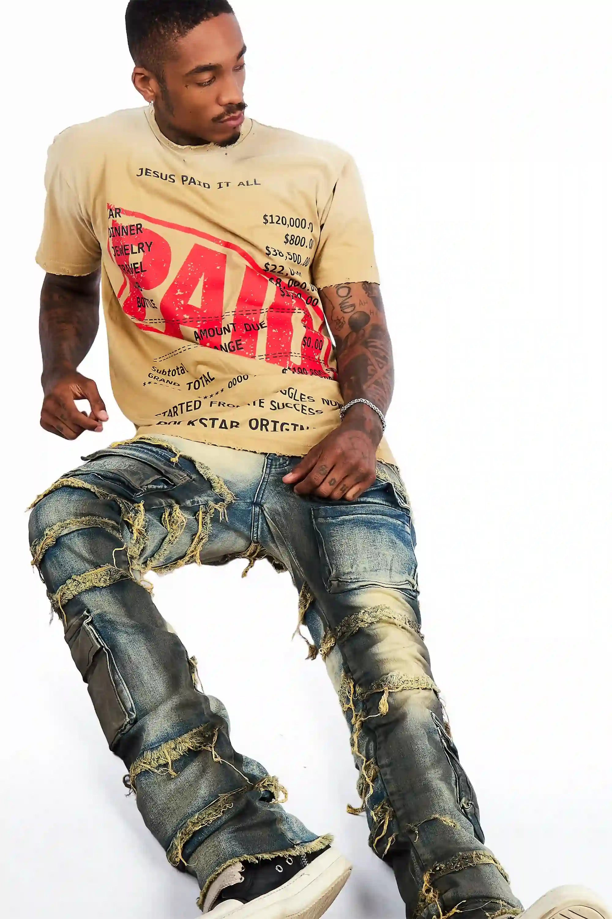 Paid Beige Oversized Graphic T-Shirt - image 2