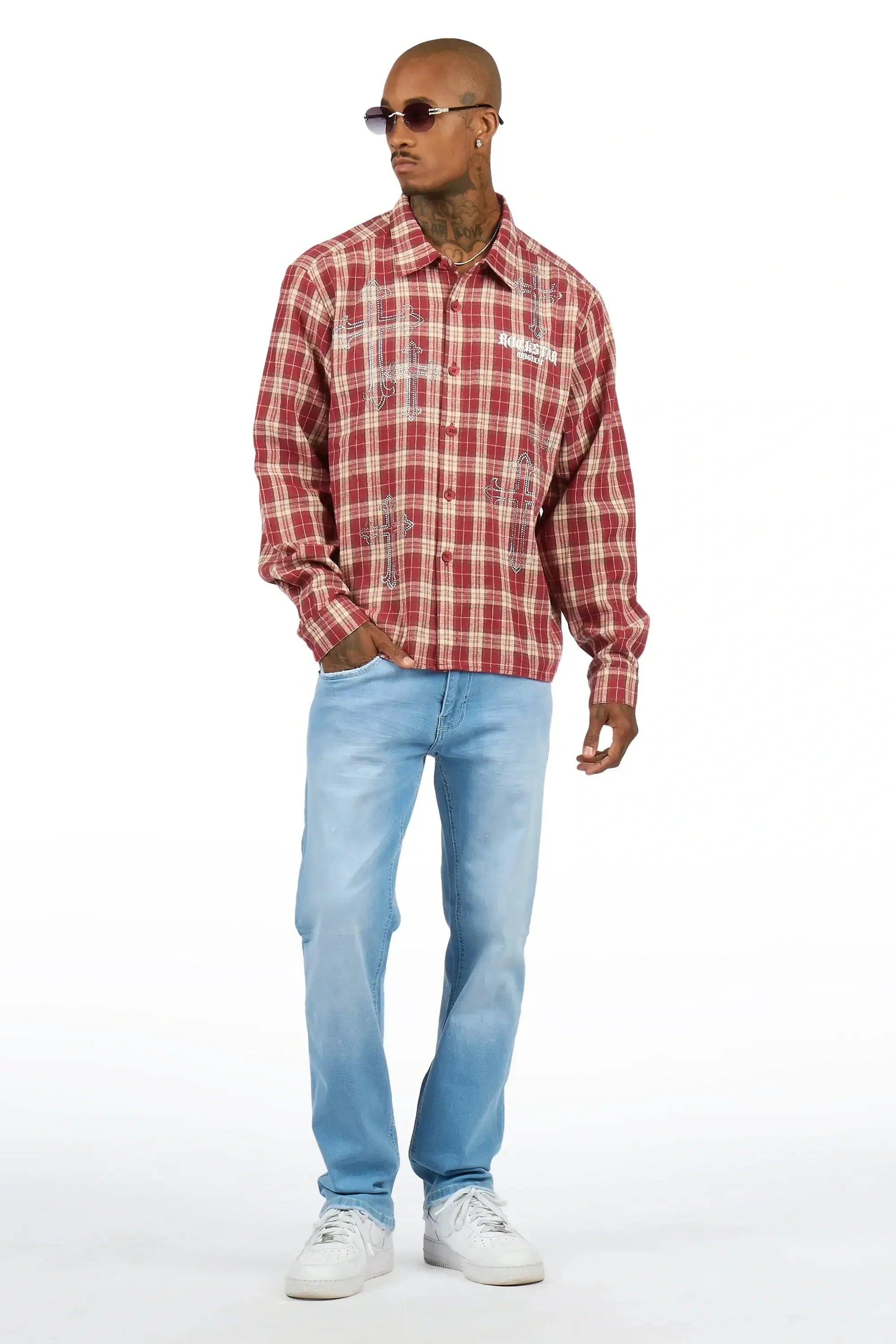 Poldi Red Rhinestone Flannel Long Sleeve Shirt - image 2