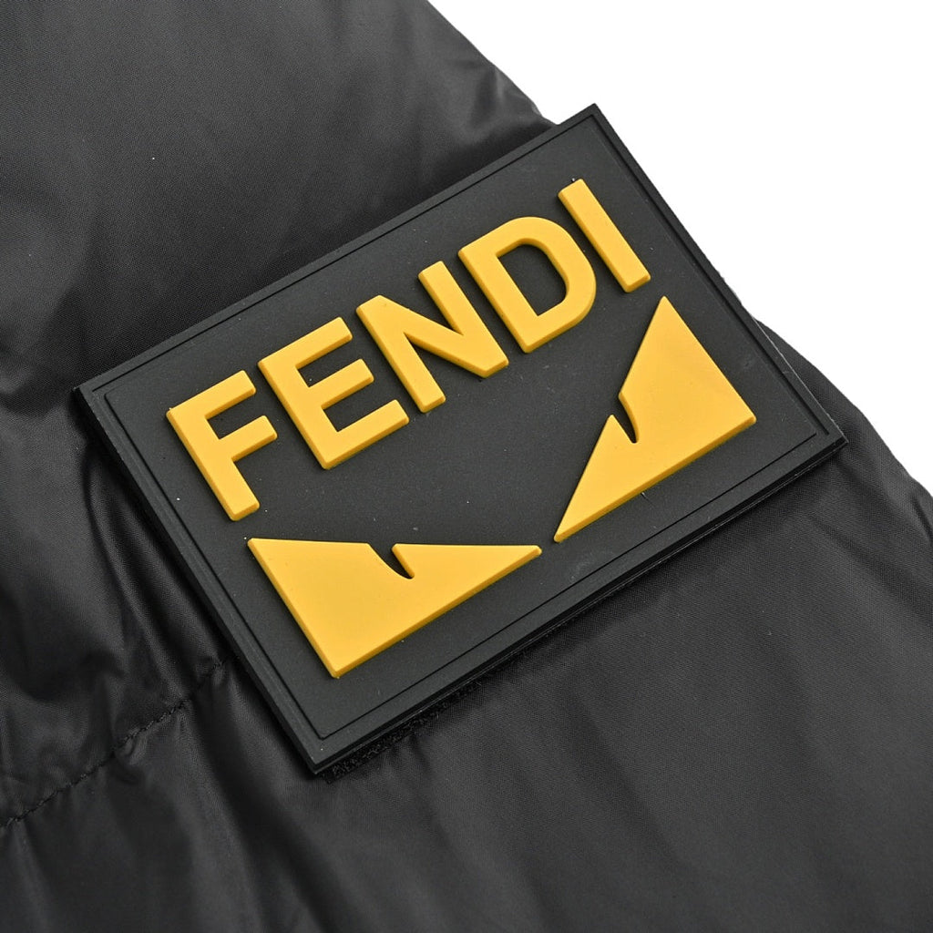 Fendi Hooded Down Jacket — Black, Yellow Logo Badge