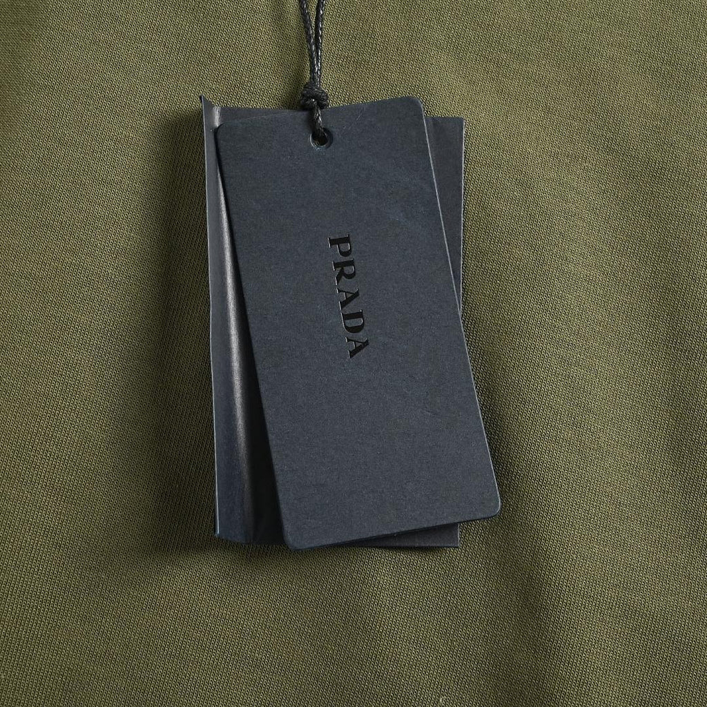Prada Contrast-Yoke Quarter-Zip Pullover — Olive