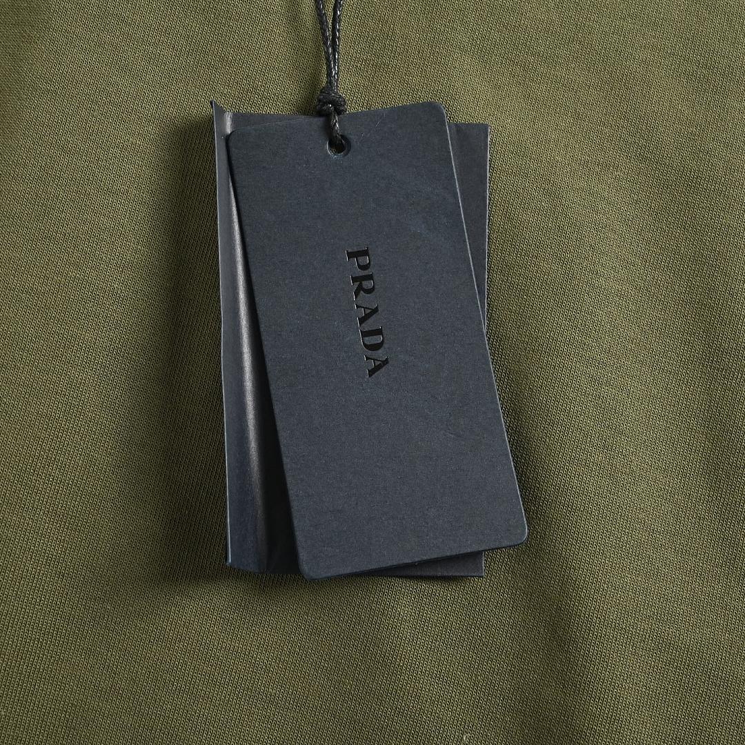 Prada Contrast-Yoke Quarter-Zip Pullover — Olive
