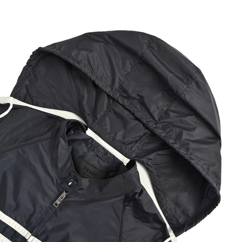 Prada Double-Stripe Hooded Zip Jacket — Black