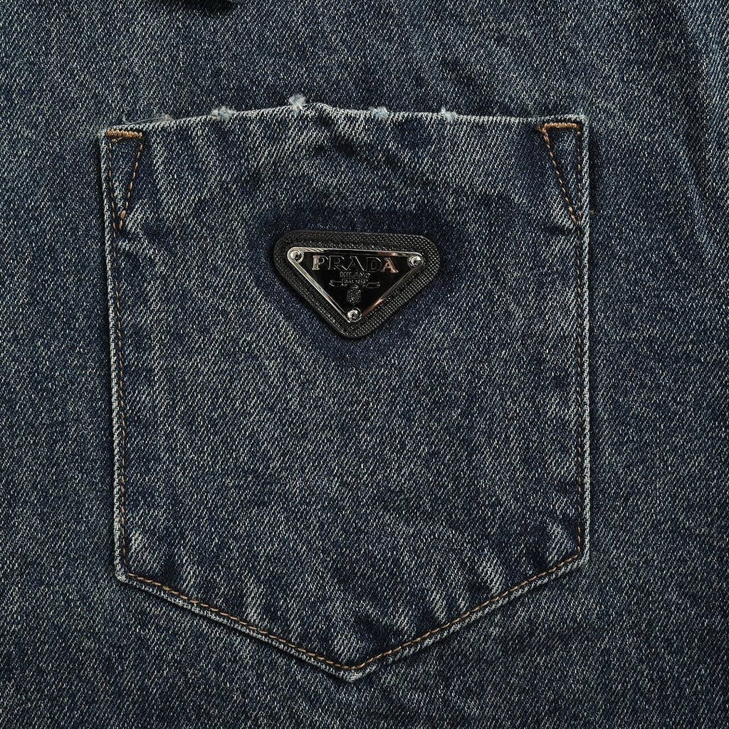 Prada Vintage-Wash Denim Zip Jacket — Charcoal Black