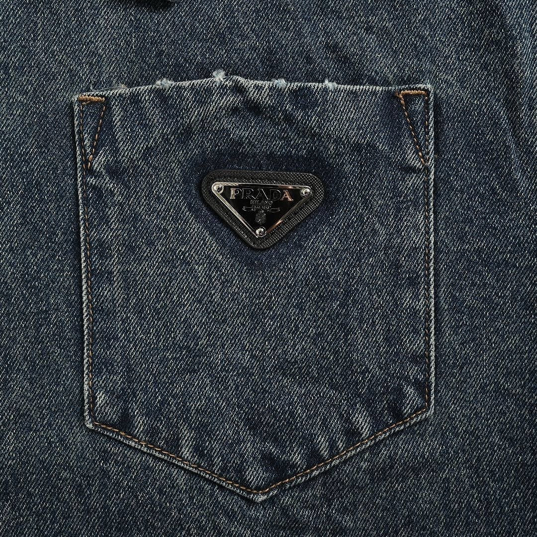 Prada Vintage-Wash Denim Zip Jacket — Charcoal Black