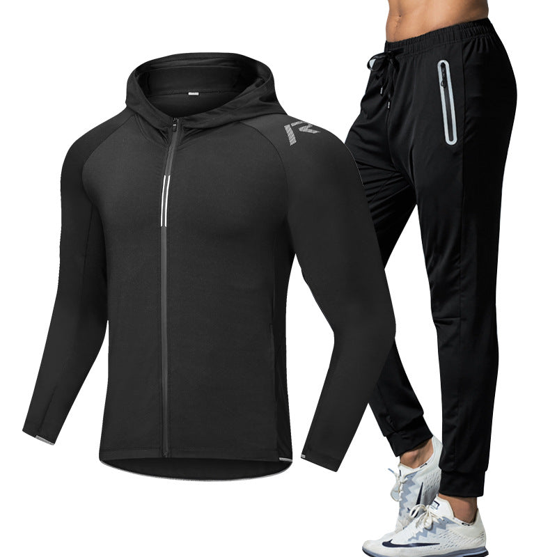 New Men's Fitness Apparel Quick-Drying Long-Sleeved Pants Tight-Fitting Elastic Sports Suit Two-piece Set