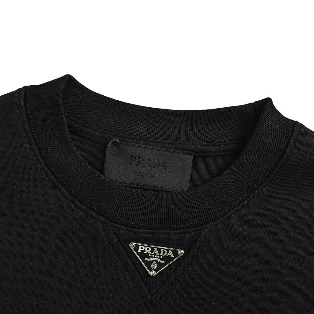 Prada Triangle Logo Crewneck Sweatshirt — Black