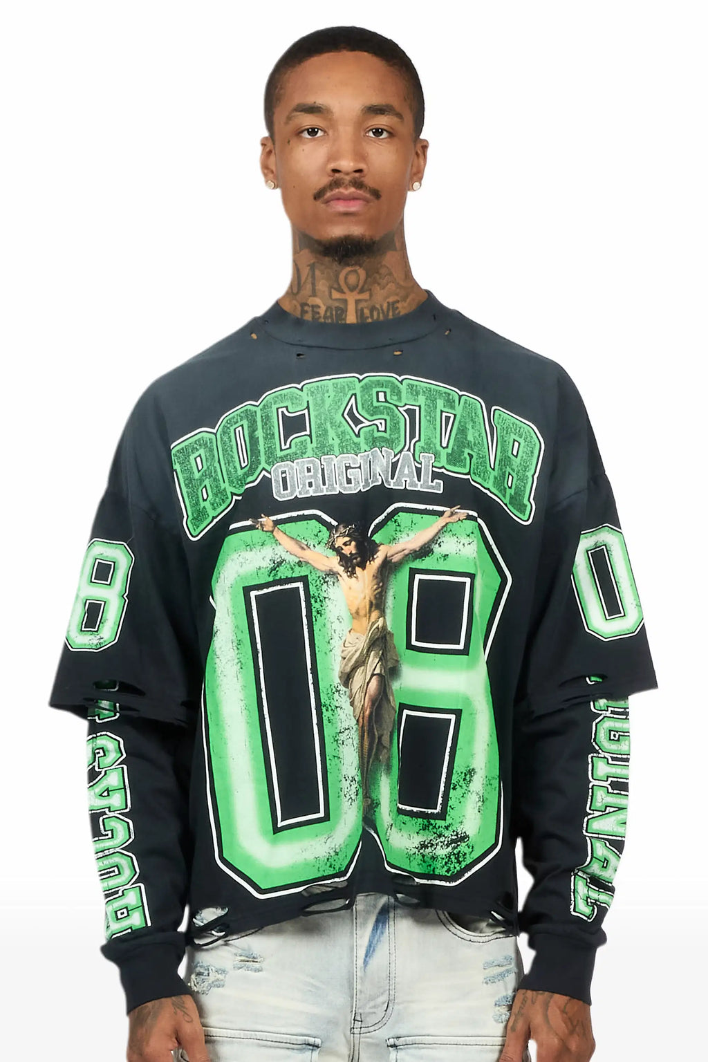 Fields Black/Green Double Layer Long Sleeve Graphic T-Shirt - image 2
