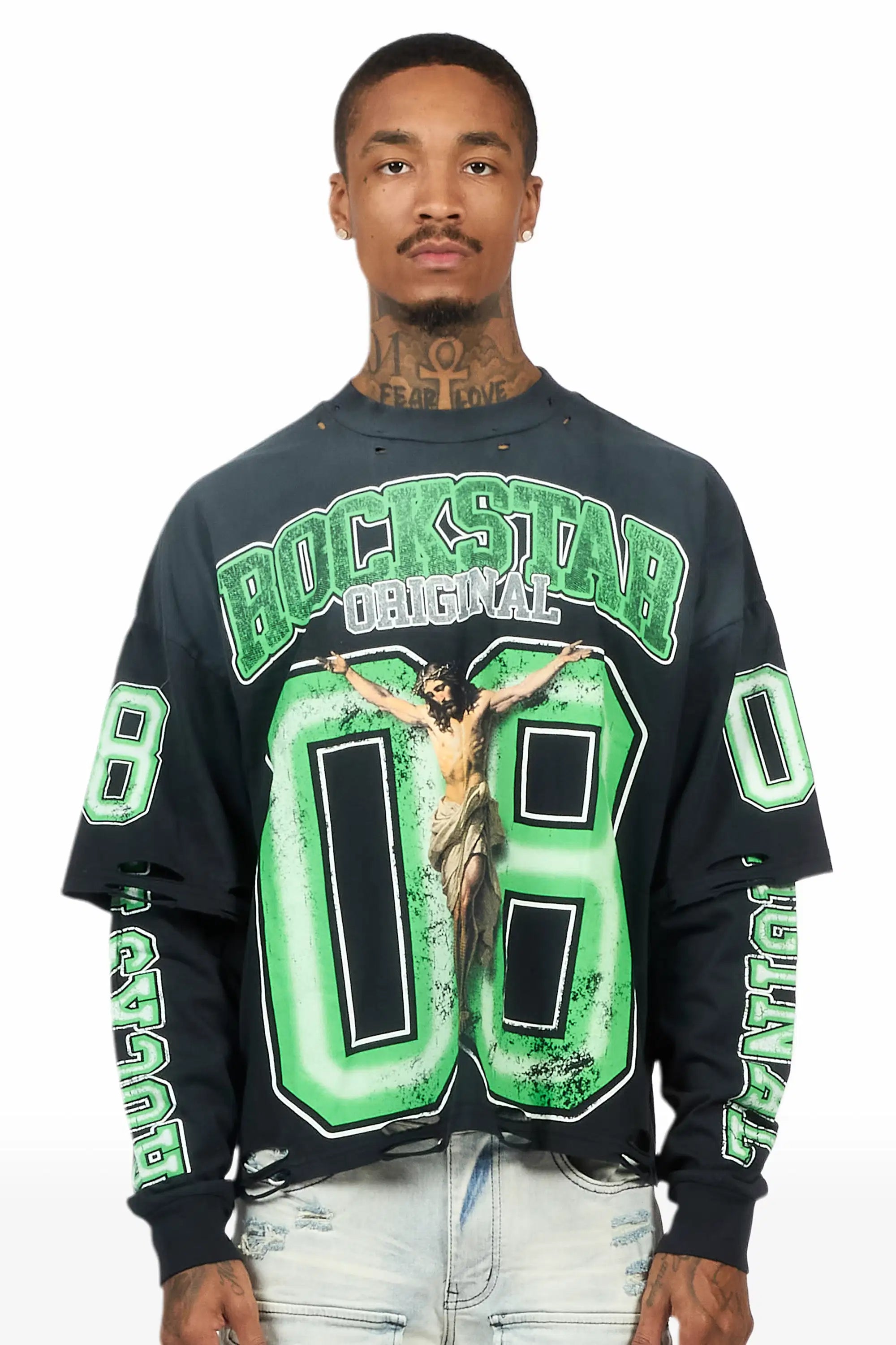 Fields Black/Green Double Layer Long Sleeve Graphic T-Shirt - image 2