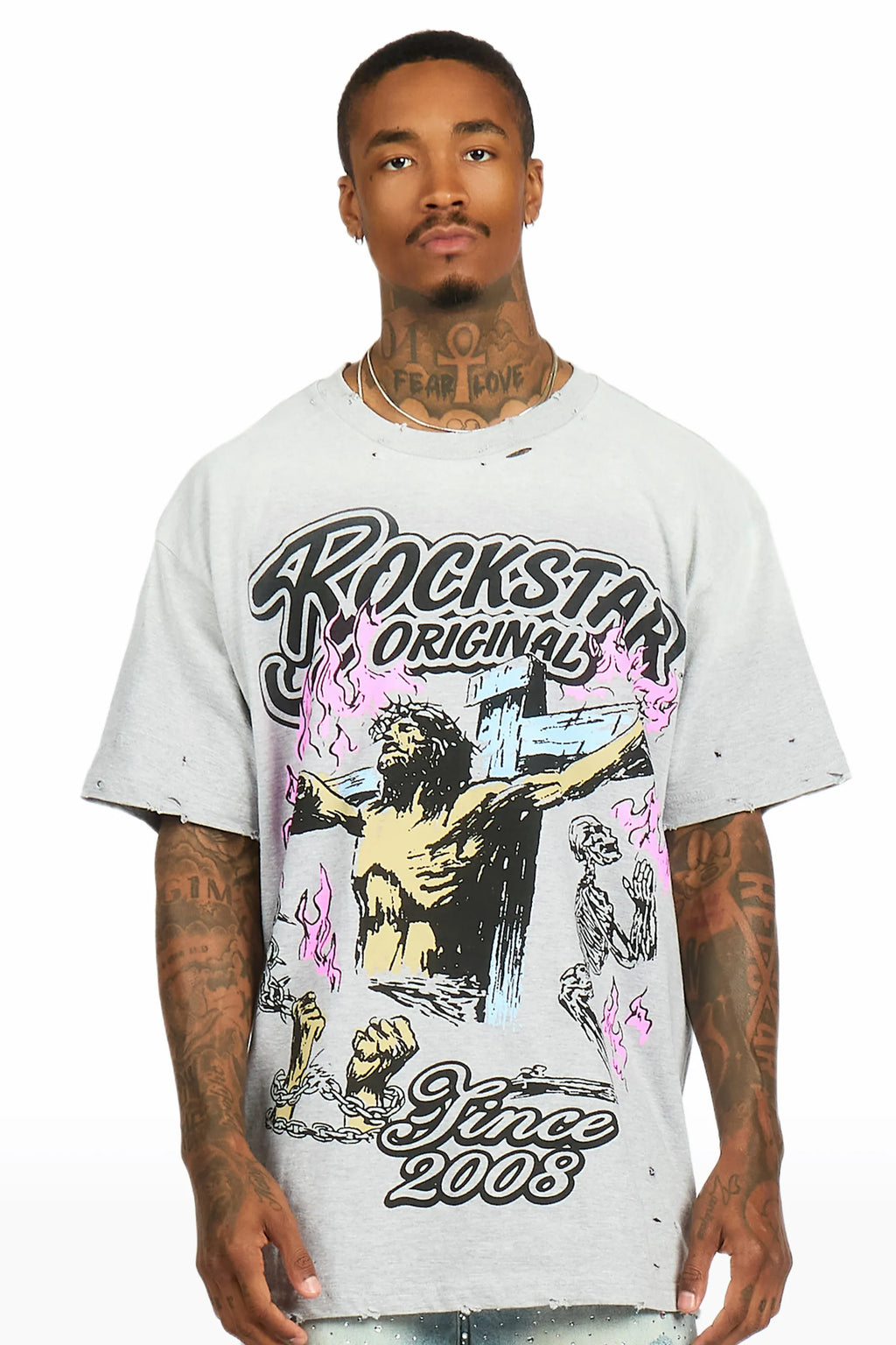 Kyren Heather Grey Oversized Graphic T-Shirt - image 2