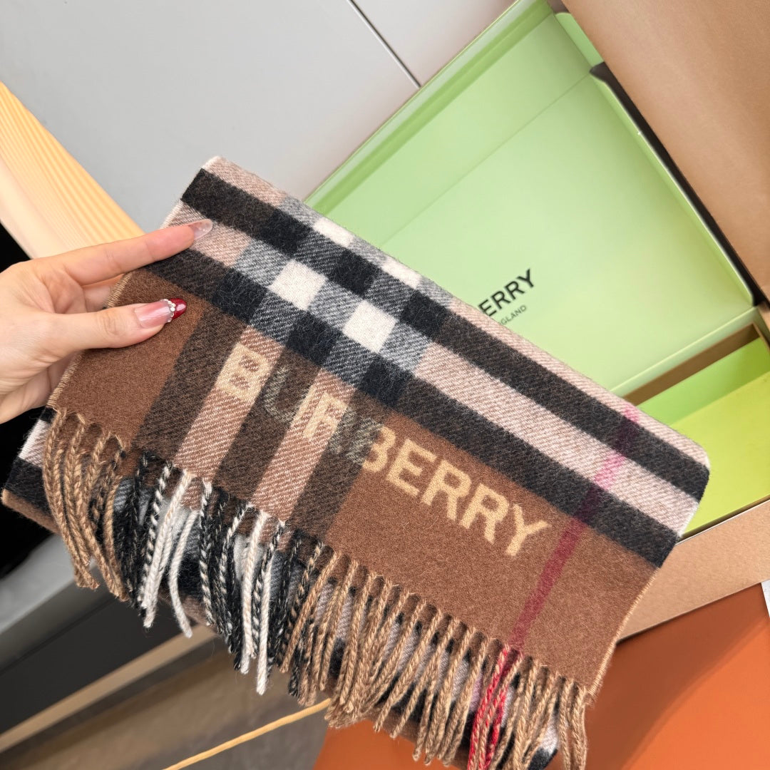 Burberry reversible two-tone wool scarf featuring a circular logo design, crafted from a cotton-wool blend