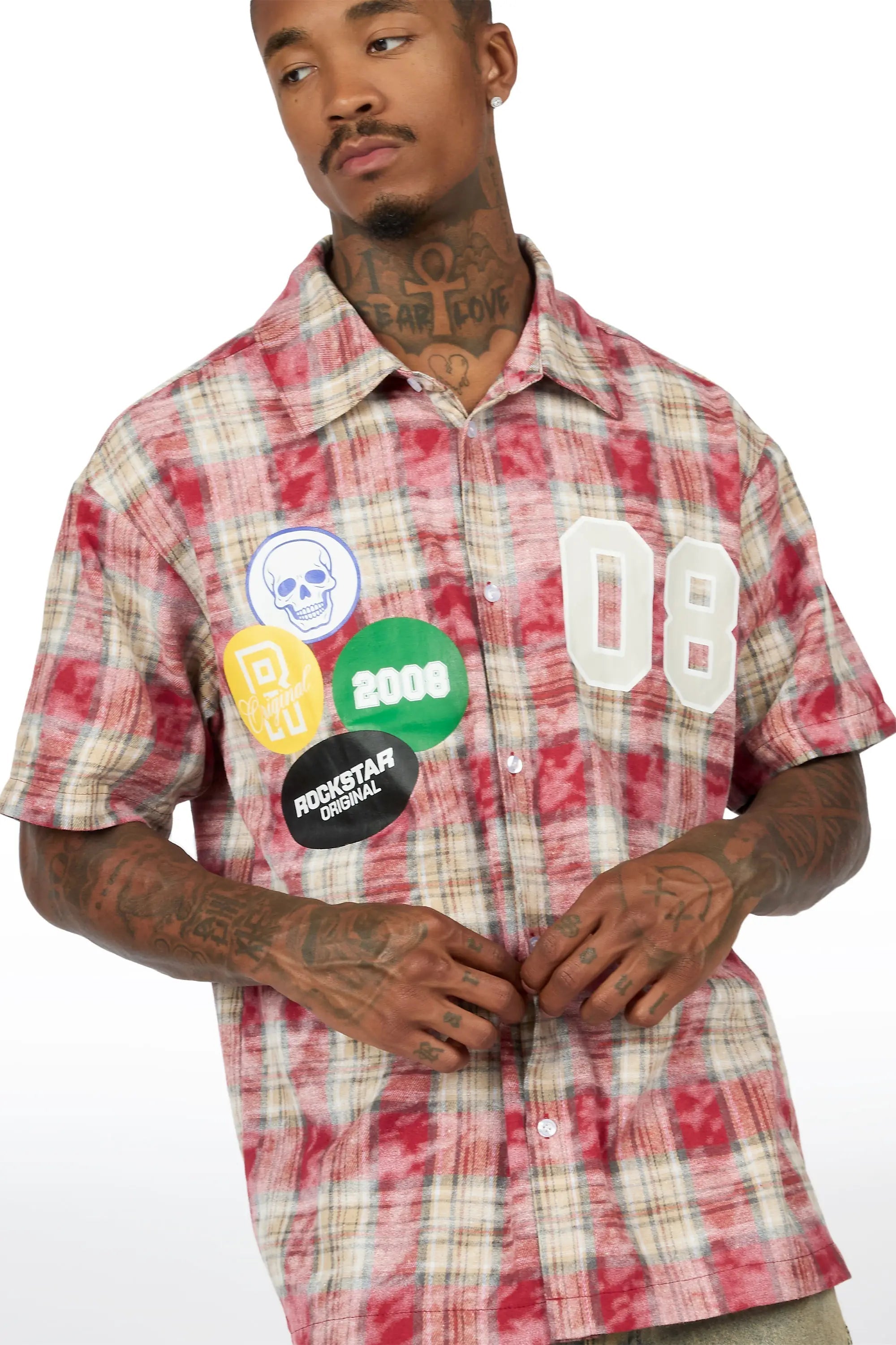 Emre Red Flannel Short Sleeve Shirt - image 2