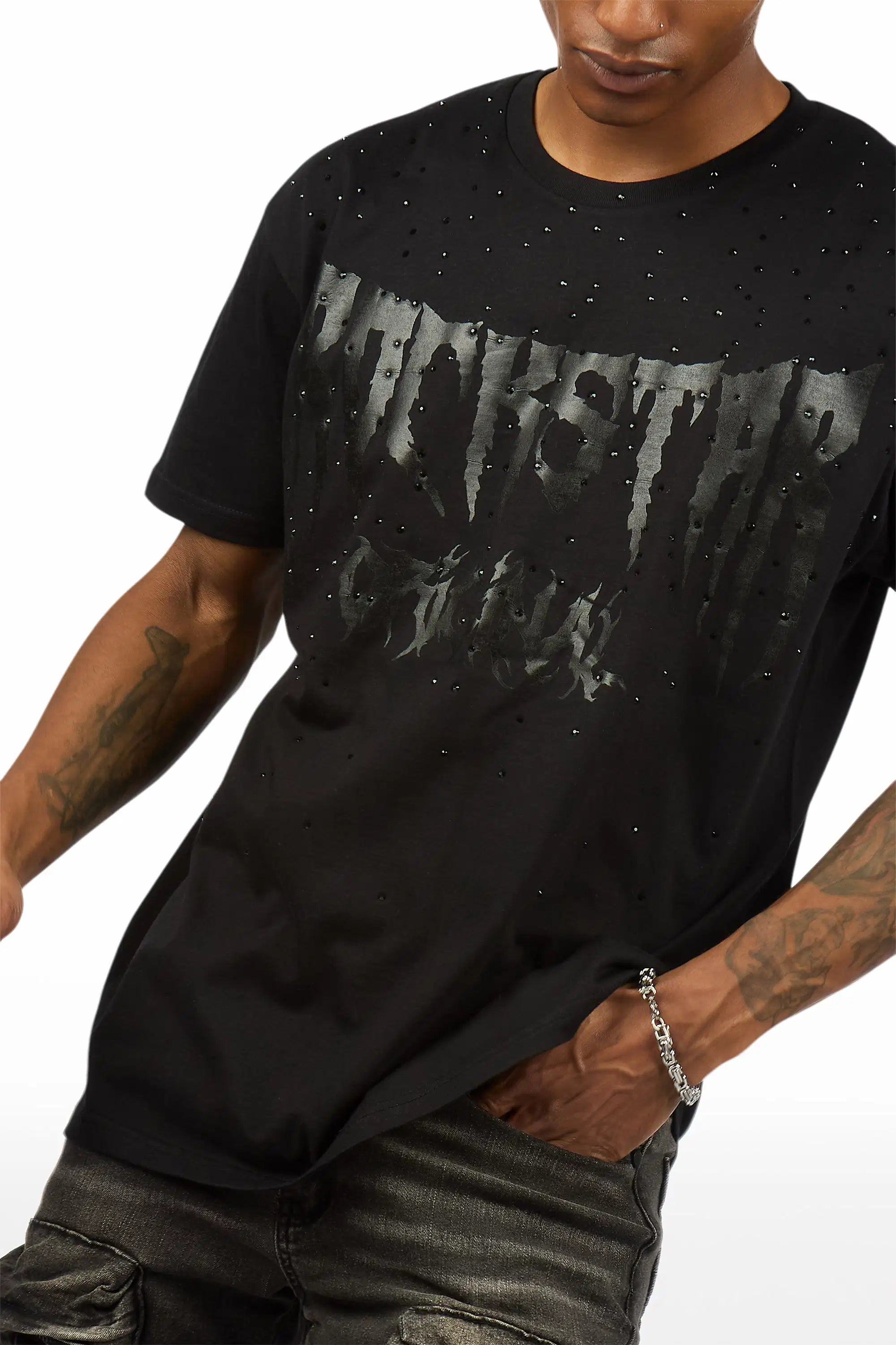 Andros 2.0 Black Rhinestone Oversized Graphic T-Shirt - image 2