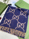 Gucci Reversible GG Jacquard Shawl – Wool-Silk Blend with Fringed Trim