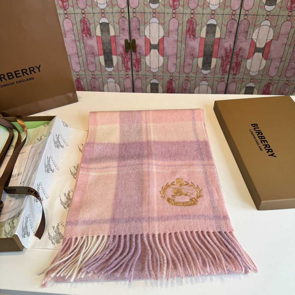 Burberry reversible two-tone wool scarf featuring a circular logo design, crafted from a cotton-wool blend