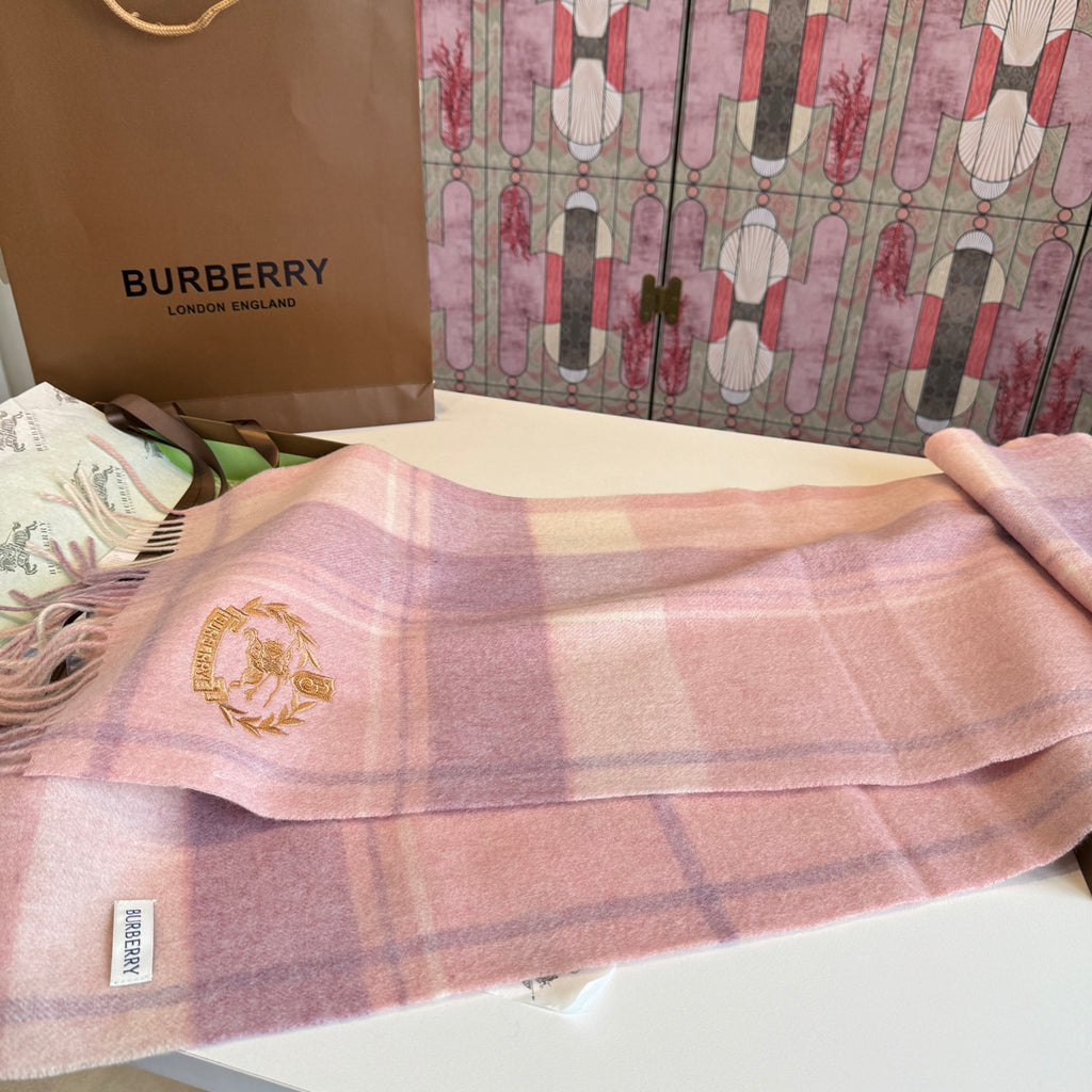 Burberry reversible two-tone wool scarf featuring a circular logo design, crafted from a cotton-wool blend
